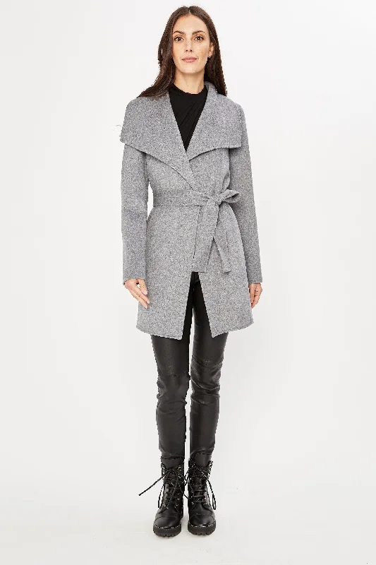 Tahari Double Face Wool Lightweight Wrap Coat