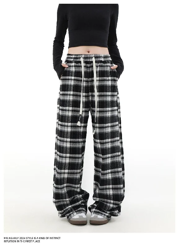 Drawstring Plaid Relax Fit Pants