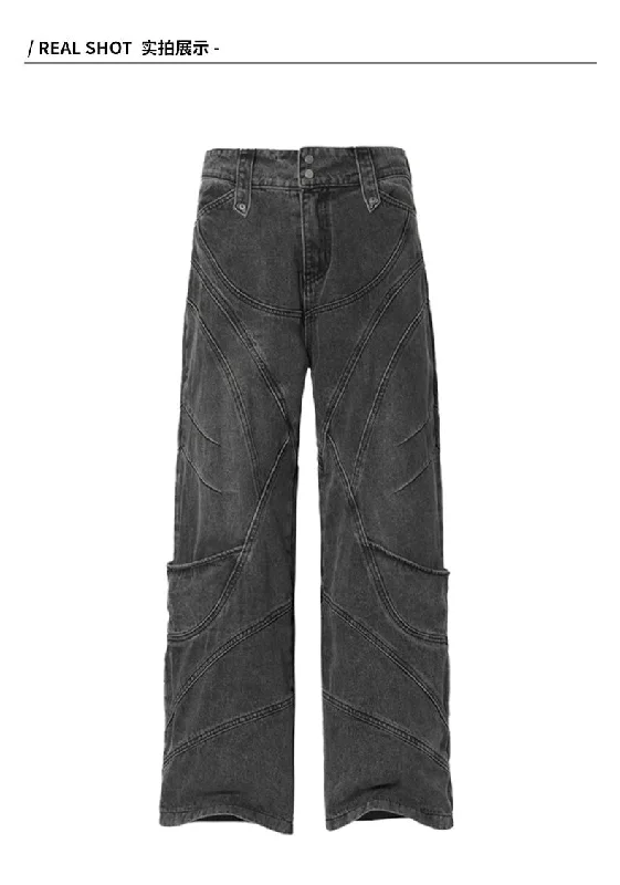 Washed Structured Seams Jeans