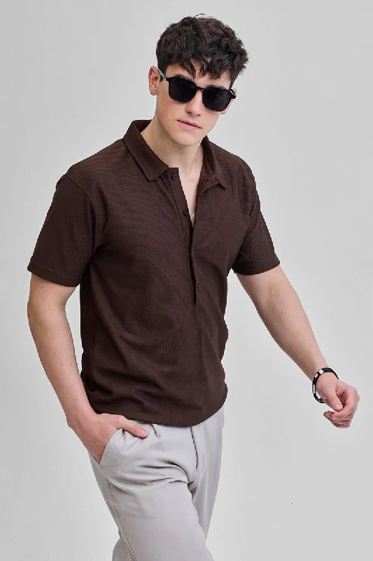 Dark Brown Textured Polo T-Shirt