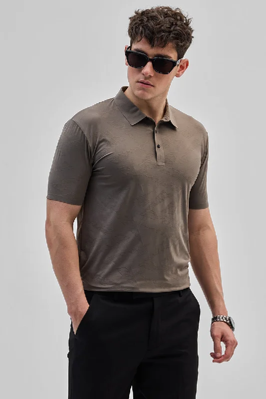 Grey Textured Stitchless Polo T-Shirt