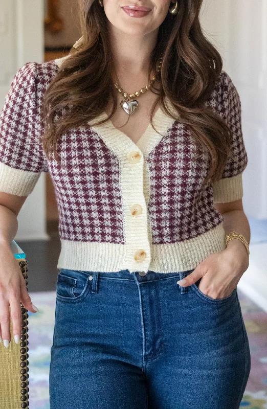 Learn From The Best Merlot Gingham Sweater Top