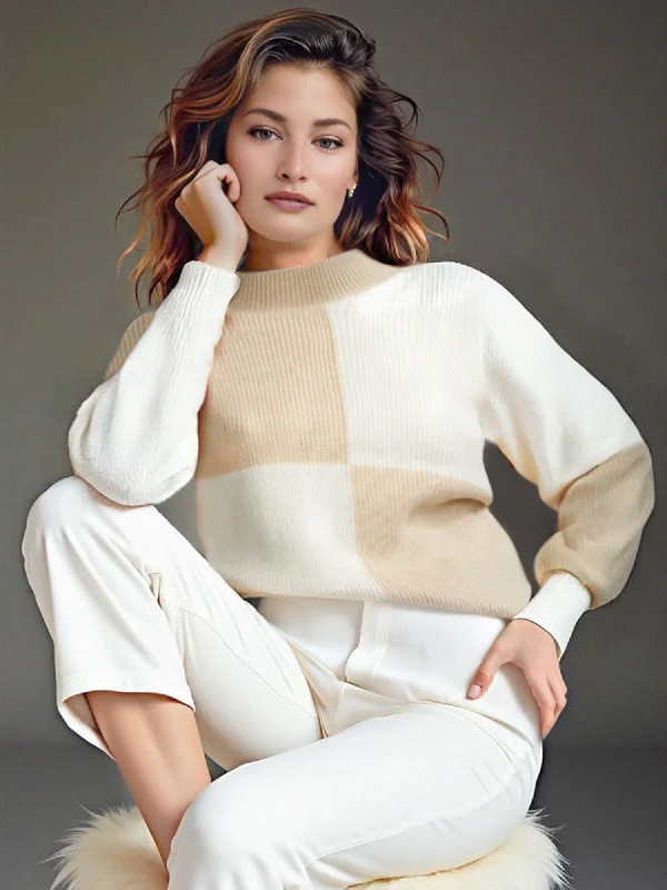 Color Block Mock Neck Sweater