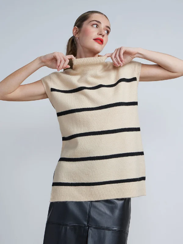 Cap Sleeve Mock Neck Striped Sweater Tunic