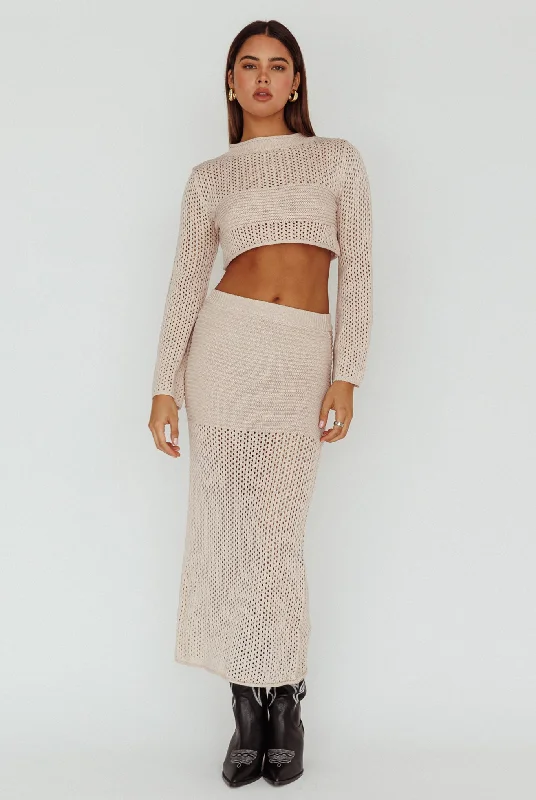 Bayside Crochet Midi Skirt Beige