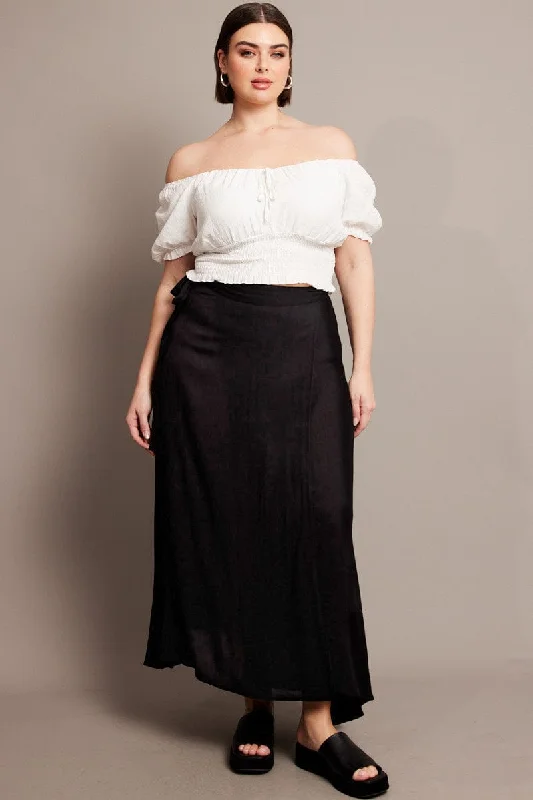 Black Crinkle Wrap Maxi Skirt