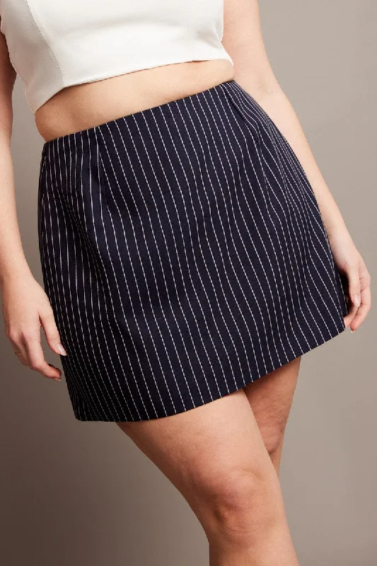 Blue Stripe Pinstripe Mini Skirt