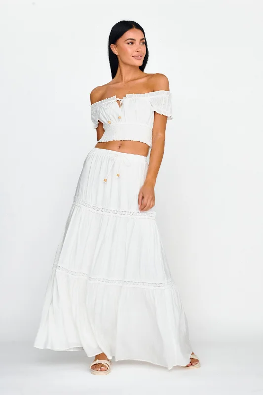 Canyon Cove Crochet Trim Maxi Skirt White