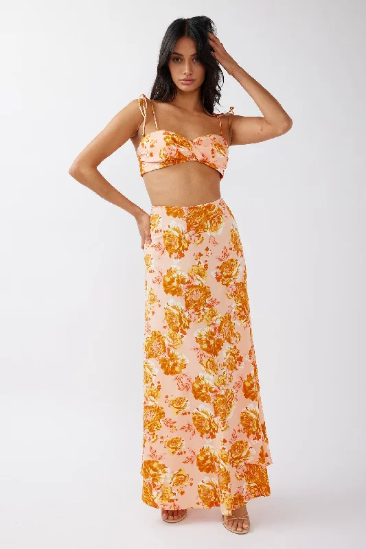 Gabbi Maxi Skirt Floral Print Orange