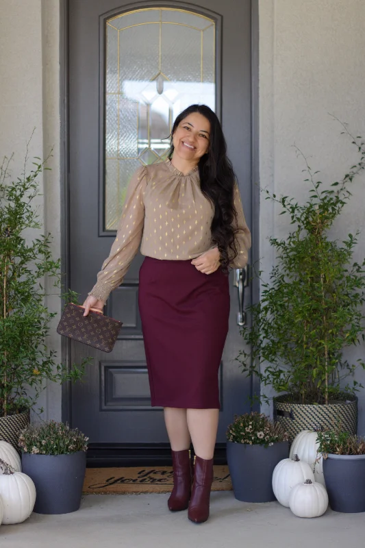 Mercy Burgundy Pencil Skirt