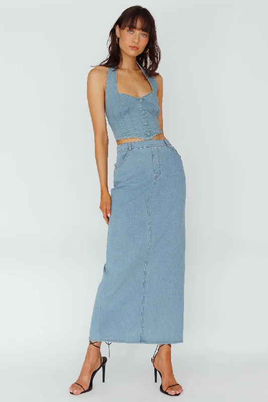 Zurich Pocket Maxi Skirt Denim Blue