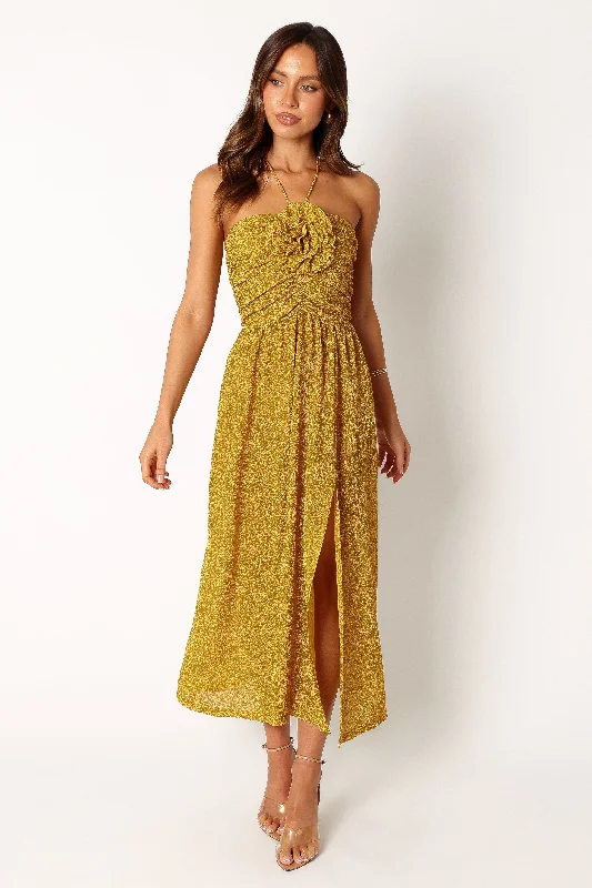 Arya Halterneck Midi Dress - Yellow