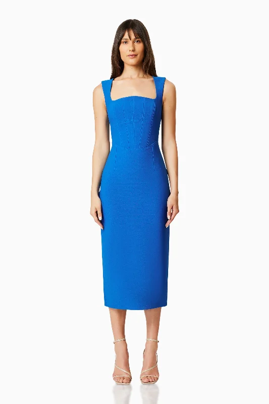 Birch Fitted Midi Dress In Blue