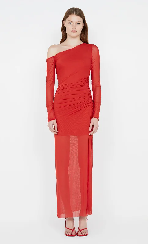 FAE ASYM LONG SLEEVE DRESS - ROUGE