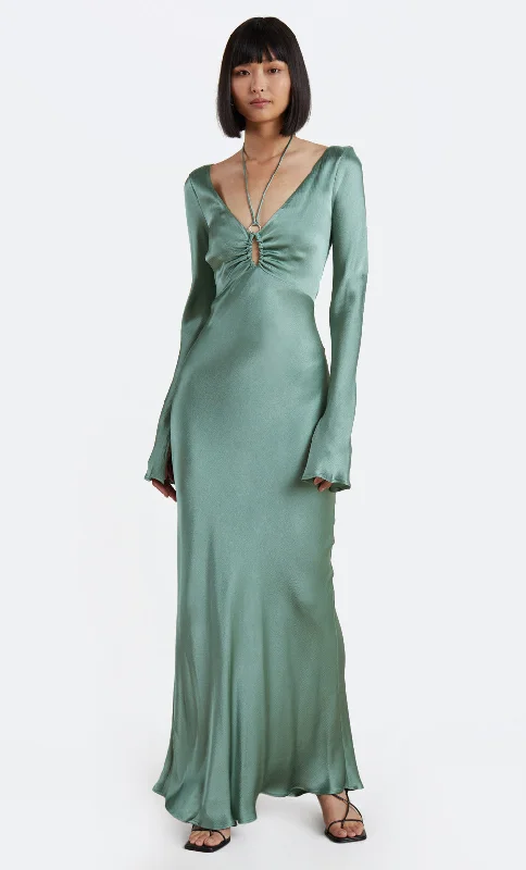 MALYKA L/S MAXI DRESS - MOSS GREEN