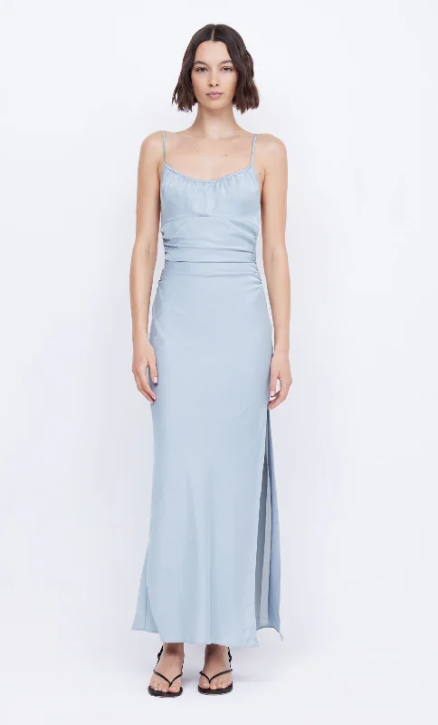 MARI LOU GATHERED MAXI DRESS - DOVE BLUE