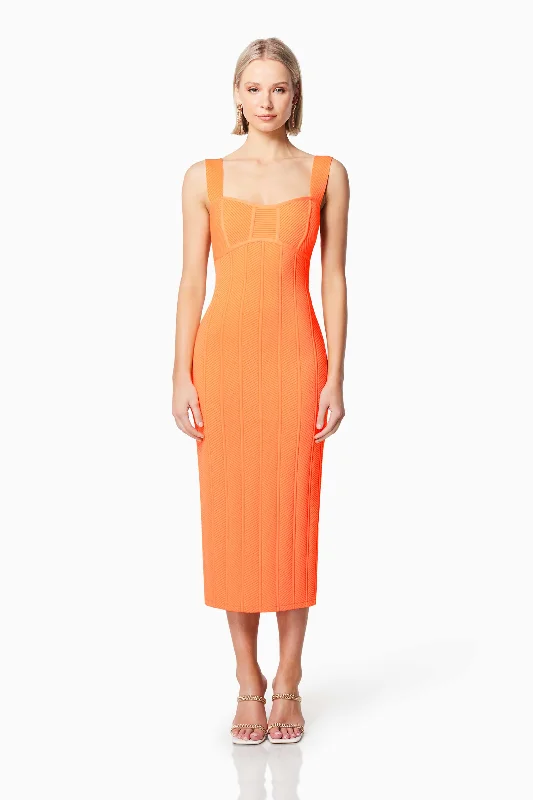 Sterling Textured Midi Dress In Orange