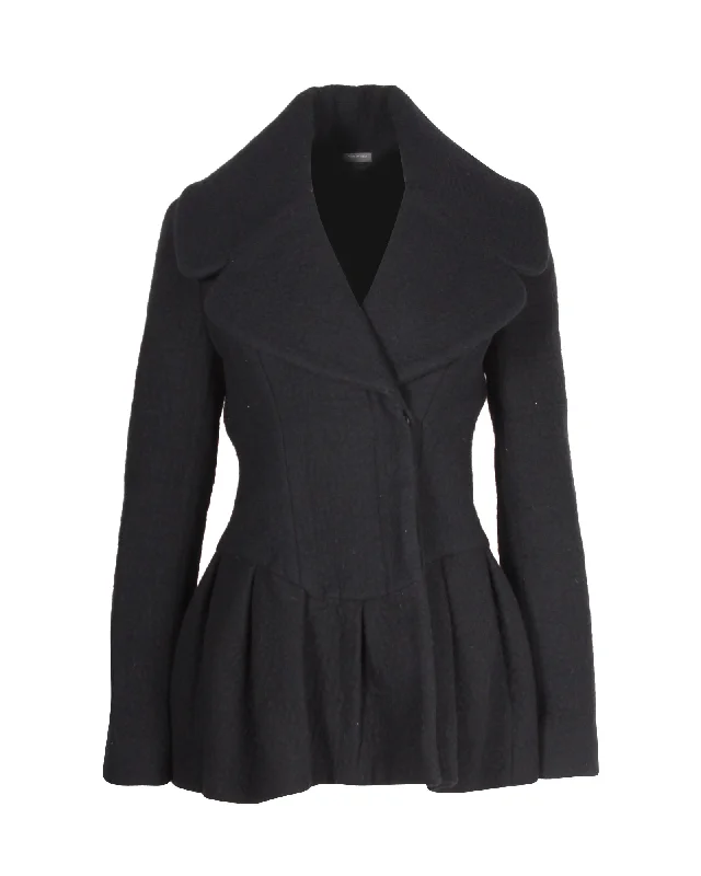 Alexander McQueen Peplum Coat in Black Wool