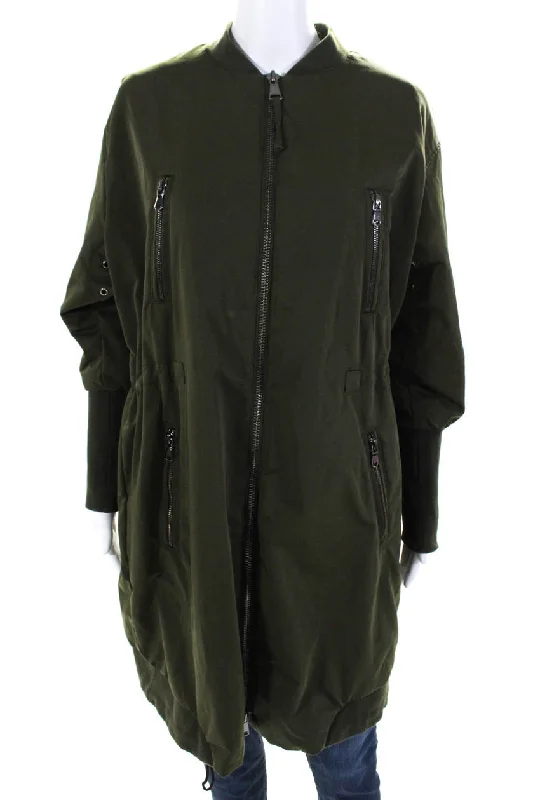 KaufmanFranco Womens Collared Zip Up Longline Utility Jacket Olive