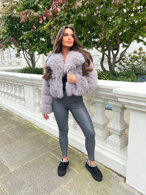 Light Grey Premium Faux Fur Collared Jacket