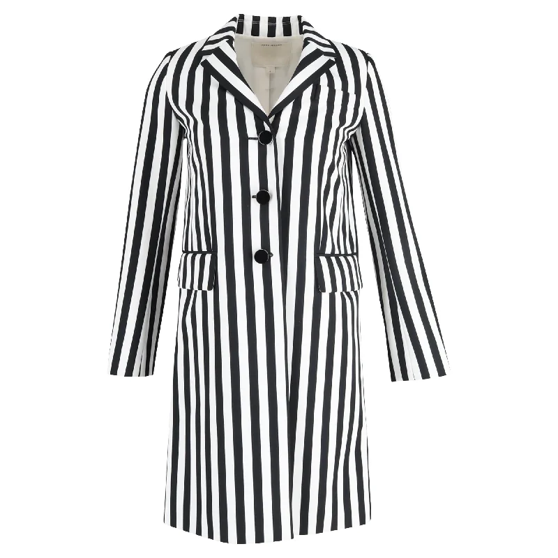 Marc Jacobs Stripe Print Single-Breasted Trench Coat in Black and White Wool