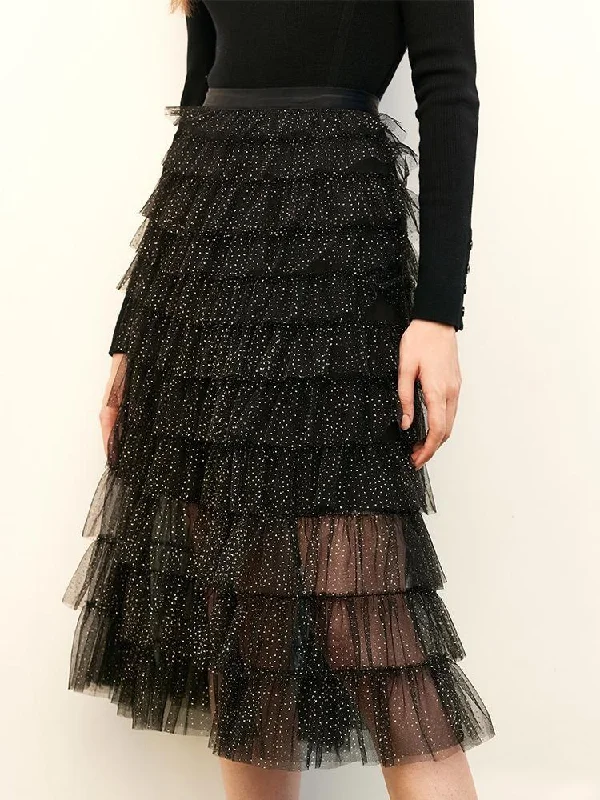 Black Mesh Layered Skirt