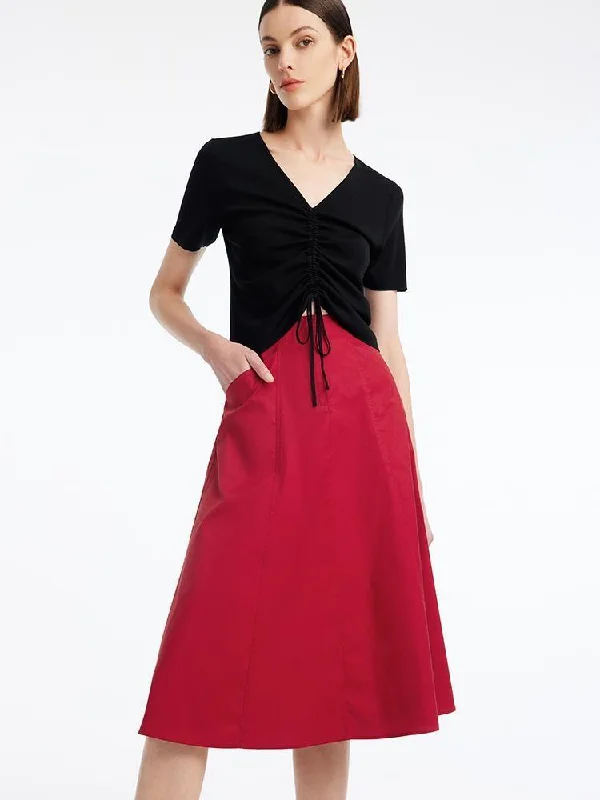 Red High Waist A-Line Skirt