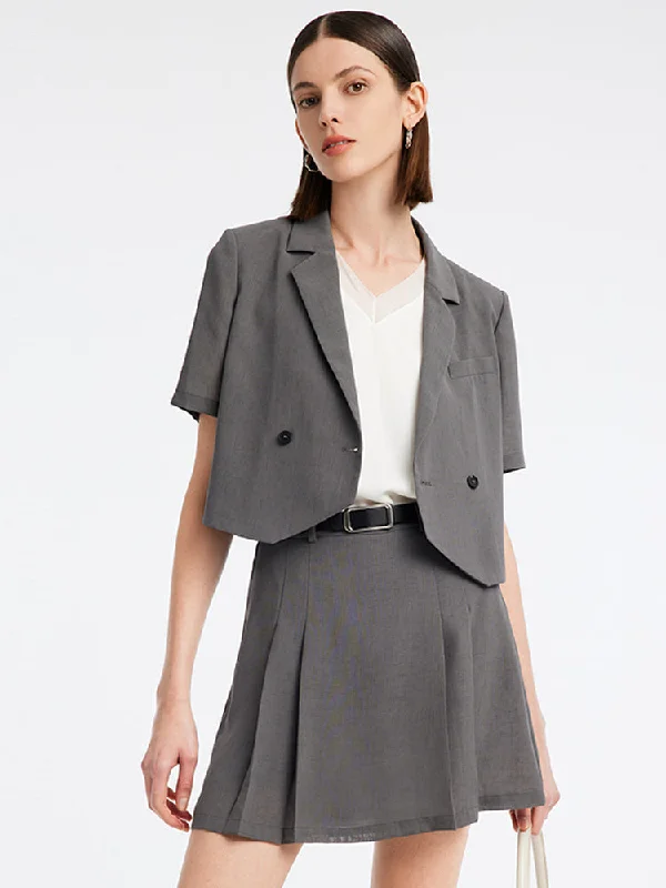 Grey Crop Blazer And Skort Two-Piece Suit