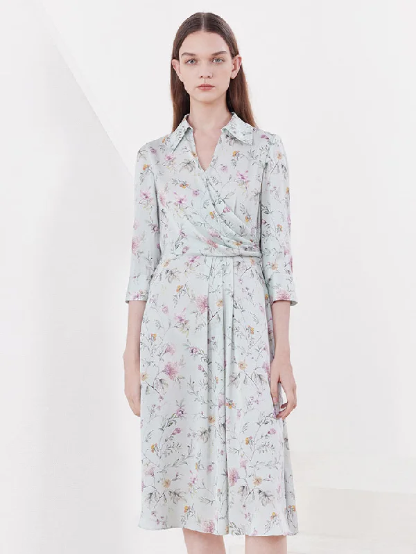 Mulberry Silk Floral V-neck Midi Dress