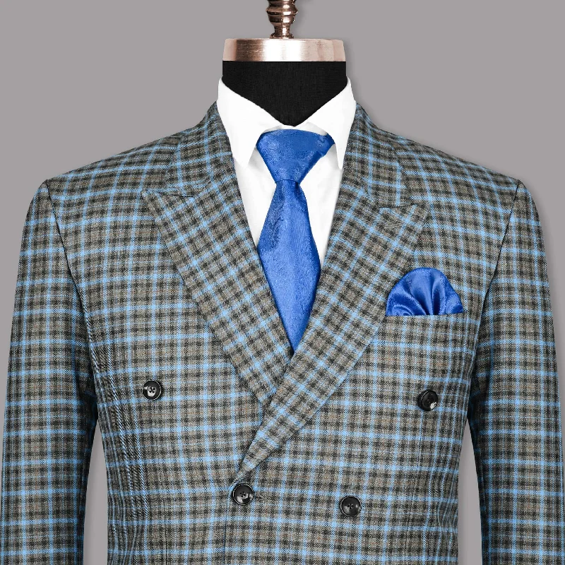 Bandicoot Gray micro Checked Double Breasted Blazer