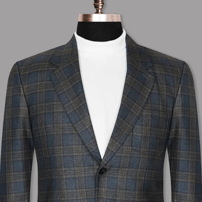 Bayoux Blue with brown Windowpane Wool Rich Blazer