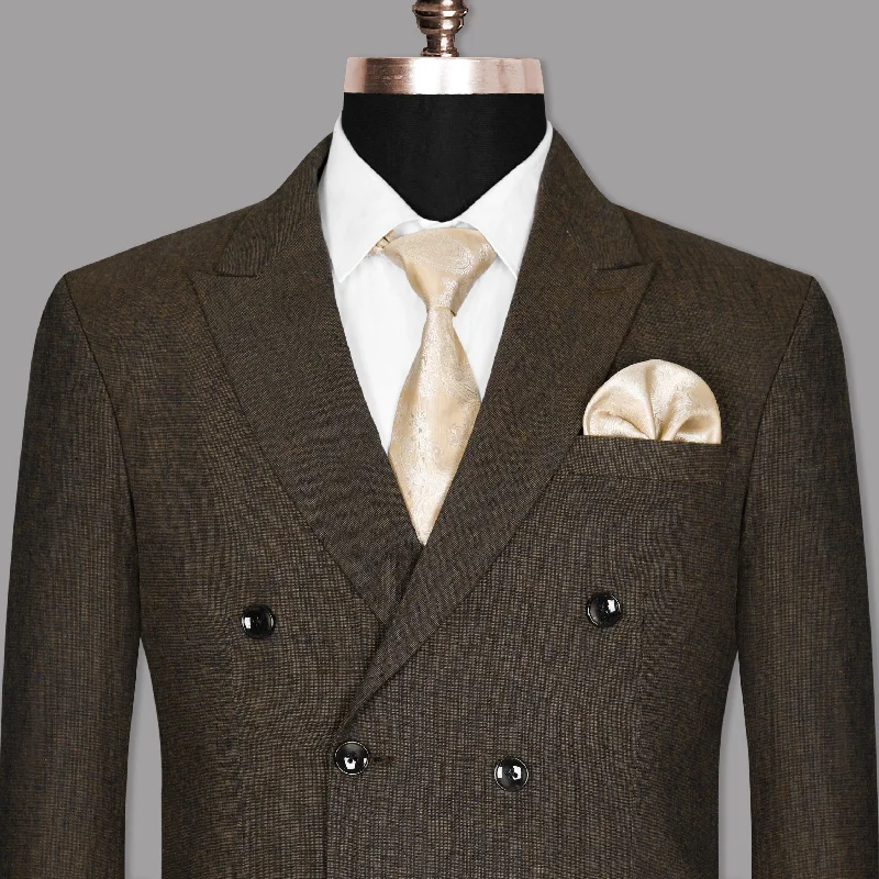 Chocolate Brown Linen Double Breasted Blazer