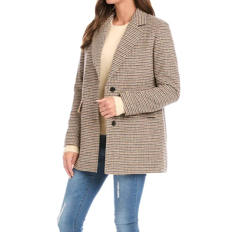 Houndstooth Blazer In Brown,black,cream