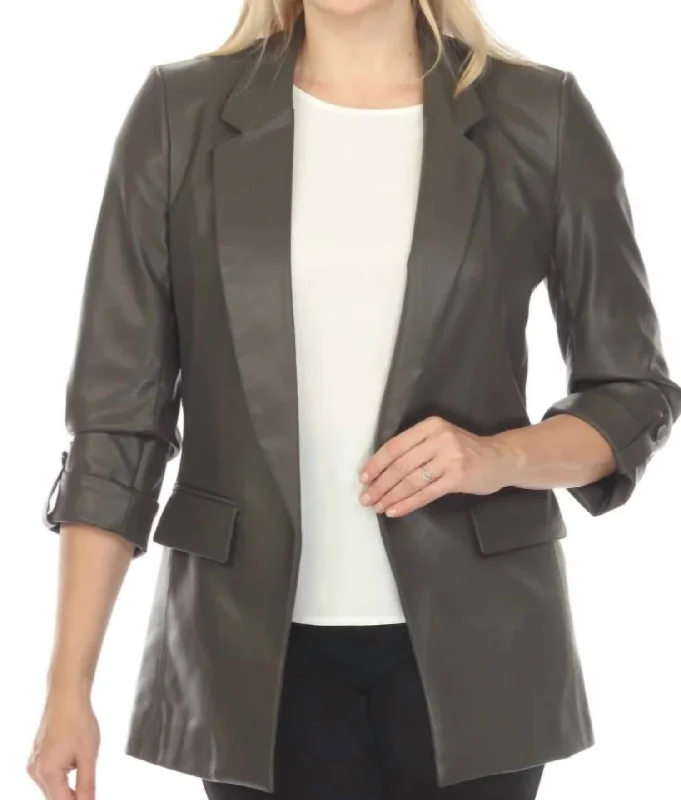 Open Front Blazer In Avocado