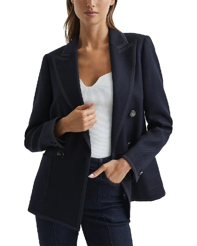 Reiss Gia Double Breasted Twill Wool-Blend Blazer