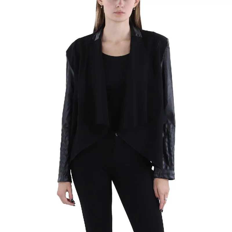 Womens Faux Leather Dressy Open-Front Blazer